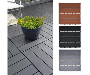 Nicoman Grey Decking Tiles 24 PCs Polydeck PVC for Garden Flooring, Patio, Click Deck Tiles Indoor, 30x30cm Plastic Square Connect Floor, Replace Wooden and Composite Decks