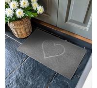 Nicoman Heart Shape Embossed Entrance Door Mat Non Slip Dirt Trapper PVC Spaghetti Mat with Rubber Base, Jet Washable Quick Drying Doormat Indoor or Outdoor - (Small, Grey, 60 x 40cm)