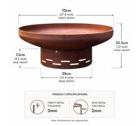 Nicoman Heavy-Duty Pre-Rusted Metal Corten Steel Round Firepit - 70cm