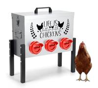 Nicoman Metal Chicken Feeder Box, 6-Port Feed Dispenser with Stand, Portable Poultry Feed Storage Container