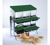 Nicoman Metal Chicken Nesting Box, 6-Compartment, Green, Galvanized Steel, Rust-Resistant, for Poultry Egg Collection