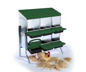 Nicoman Metal Chicken Nesting Box, 6-Compartment, Green, Galvanized Steel, Rust-Resistant, for Poultry Egg Collection