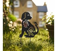 Nicoman Metal Dog and Cat Stakes Garden Decorative Silhouette with Floral Pattern, Black, 1-Piece Yard Art for Grassland and Outdoor Statues (Dog)