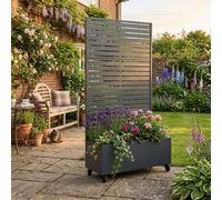 Nicoman Metal Indoor Outdoor Privacy Screen with Plant Pot - Horizontal Slats in Grey Nicoman Grey