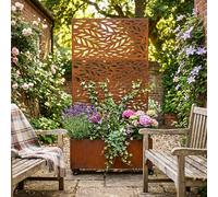 Nicoman Metal Privacy Screen With Plant Pot Leaf Pattern - Pre Rusted