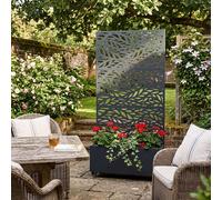 Nicoman Metal Privacy Screen With Plant Pot Leaf Pattern - Grey