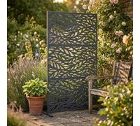 Nicoman Metal Outdoor Privacy Screen With Stand For Garden - Leaf Pattern - Grey
