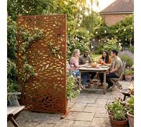 Nicoman Metal Outdoor Privacy Screen With Stand For Garden - Leaf Pattern - Pre Rusted