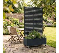 Nicoman Metal Privacy Screen Planter Box with Trellis on Wheels, Grey | Built-in Planter, Mobile Caster Wheels, Slatted Trellis Panel, Patio & Garden Use, 90x180 cm