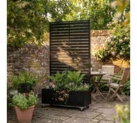 Nicoman Metal Privacy Screen Planter Box with Trellis on Wheels, Black | Built-in Planter, Mobile Caster Wheels, Slatted Trellis Panel, Patio & Garden Use, 90x180 cm