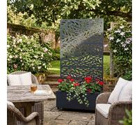 Nicoman Metal Privacy Screen With Plant Pot Leaf Pattern - Grey