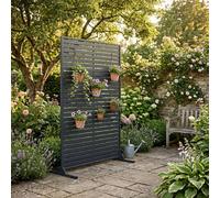 Nicoman Metal Slat Outdoor Privacy Screen With Stand For Garden - Anthersite Grey