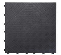 Nicoman Modular Interlocking Ribbed & Solid Garage Floor Tiles - Black - Solid