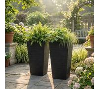Nicoman 43.1L Tall Square Planter Pot, 61cm High Large Outdoor Plant Pot, 33 x 33 x 61cm Tapered Flower Pot, Modern Black Decorative Planter for Patio, Garden, Balcony & Entrance (Seagrass, Pack of 2)