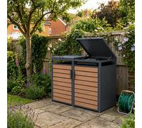 Nicoman Outdoor Double Wheelie Bin Metal Storage Shed - Wood Effect Dooors