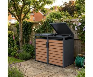 Nicoman Outdoor Double Wheelie Bin Metal Storage Shed - Wood Effect Dooors
