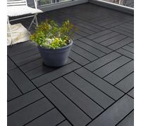 Nicoman 36 PCs Decking Boards Black Polydeck PVC Decking Tile, Click Deck Tiles Indoor, 30x30cm Plastic Square Connect Floor, Easy Installation, Outdoor Drainage
