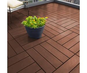 Nicoman Pack Of 6 Interlocking 30X30Cm Pvc Decking Tiles In Brown