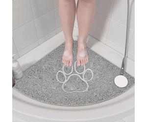 Nicoman Paw Corner Bath Mat Non Slip Anti Mould, 53 cm Bath Mats for Inside Shower, Quadrant Gray Bathmats for Bathtubs Toilet Bathroom Floor, PVC Bathtub Mat for Elderly