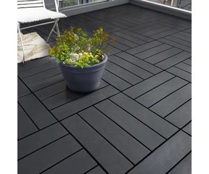 Nicoman Polydeck Pack of 12 Interlocking Decking Tiles 30x30cm in Black | Size: 30x30 cm Nicoman Black 30x30 cm