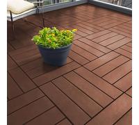 Nicoman Decking Tiles 12 PCs Brown Polydeck Plastic for Garden Flooring, Patio, Balcony, Concrete, Hot Tub Click Deck Tiles Indoor, 30 x 30cm Square Connect Floor, Easy Installation Decking Boards