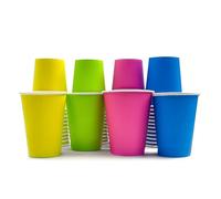 Nicoman Rainbow Paper Cups, 8oz & 12oz, Multicolor (Yellow, Green, Pink, Blue), Disposable Cups for Hot & Cold Drinks, Perfect for Parties and Events (Cups 8oz, Pack of 80)