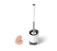 Nicoman Round White Toilet Brush & Holder With Silicone Head and Dry Pad