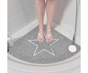 Nicoman Star Corner Bath Mat Non Slip Anti Mould, 53 cm Bath Mats for Inside Shower, Loofah Gray Bathmats for Bathtubs Toilet Bathroom Floor, PVC Bathtub Mat for Elderly