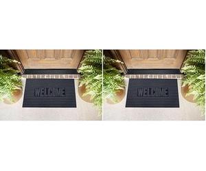 Nicoman Welcome Ribbed Striped Scrape Barrier Doormat Eco-Friendly Scrape and Absorbent Indoor/Outdoor Door Mat 75x45cm (Pack of 2)