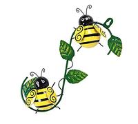 Nicoone Garden Metal Bee Wall Ornament,Wall Hanging Ornament Decorative with Green Leaves for Outdoor Wall Yard Patio Livingroom Décor