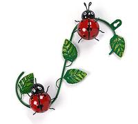 Nicoone Garden Metal Ladybug Wall Ornament,Wall Hanging Ornament Decorative with Green Leaves for Outdoor Wall Yard Patio Livingroom Décor