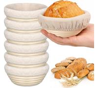 Nicoone Round Proofing Basket, 6 Pieces Banneton Proof Basket Set, 6 Inch Natural Rattan Proofing Basket for Bread