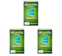 Nicorette 2mg Gum Original Flavour (105 Pieces), Nicotine Gum to Help Quit and Stop Cigarettes for Good, Discreet and Fast-Acting Stop Smoking Aid to Ease Cravings (Pack of 3)