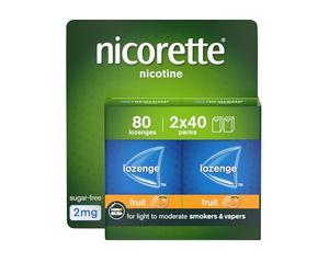 Nicorette Fruit 2mg Lozenge, 80 Lozenges (2 x 40 Packs), Effective and Discreet Quit Smoking Aid for Cigarettes, Nicotine Lozenges with Dual-Layer Fruity Flavour Release