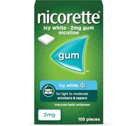Nicorette Icy White 2mg Gum (105 Pieces), Discreet Stop Smoking and Stop Vaping Aid to Help you Quit For Good, Tackle Cravings and Withdrawal Symptoms, Nicotine Gum (Quit Smoking or Vaping)