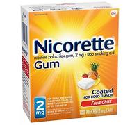Nicorette Nicotine Gum 2 Mg Fruit Chill 20 Count/Pocket Pack, Pack of 4, 80 Pieces Total. 20 Pieces, 2mg each.