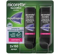 Nicorette QuickMist Cool Berry 1mg Spray Mouthspray Nicotine Duo-2x150 Sprays (Stop Smoking or Vaping Aid)