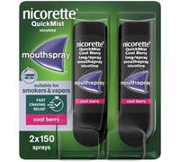 Nicorette QuickMist Mouthspray, Cool Berry (2 x 150 Sprays) Smoking or Vaping Cessation Aid, designed to start reducing cravings in 30 seconds (Quit Smoking or Quit Vaping Aid)