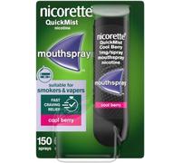 Nicorette QuickMist Mouthspray, Cool Berry Flavour (1x150 Sprays), Quit Smoking or Quit Vaping aid, Starts to Reduce Cravings in 30 Seconds (Quit Smoking or Quit Vaping aid)
