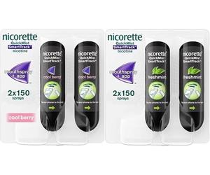 Nicorette Quickmist SmartTrack and Cool Berry Nicotine Mouthspray, 2 Units x 150 Sprays & QuickMist SmartTrack 1 mg/Spray, Nicotine Freshmint 2 x 150ml