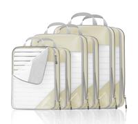 NICOSHOW Compression Packing Cubes 6 Set, Compressible Space-Saving Packing Cubes for Travel - Compression Bags, Luggage Organizer, Travel Essentials for Women, Beige