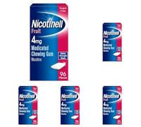 Nicotinell Fruit Gum 4mg (5 x 96 Pieces), Stop Smoking Aid, Sugar Free Nicotine Gum, Mild Fruit Flavour, 4mg Extra Strength for Heavy Smokers, Quit Smoking Aid