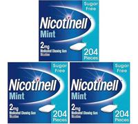Nicotinell Mint Gum 2mg (3 x 204 Pieces), Stop Smoking Aid, Sugar Free Nicotine Gum, Mint Flavour, 2mg Regular Strength for Light Smokers, Quit Smoking Aid, 12 Week Bundle