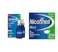 Nicotinell Nicotine 1mg Spray (2 x 150 Sprays), + Nicotinell Nicotine Lozenge, Quit Smoking Aid, Sugar Free Mint Flavour, 2mg x 204 Pieces Bundle