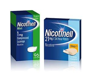 Nicotinell Nicotine Patch & Lozenge, Quit Smoking Aids, Includes 1 mg Lozenges (96 Pieces) & Step 1, 21 mg Patches (7 Patches)