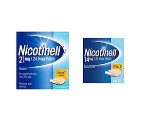 Nicotinell Nicotine Patch, Quit Smoking Aid Step 1, 24 Hour Patch, 21 mg, Pack of 7 & Nicotine Patch Stop Smoking Aid Step 2, 14 mg 24 Hour 7 Patches