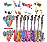 NICOWARM Large Rock Star Sets, Rock and Roll Party Funny Music Sunglasses, Inflatable Guitar Microphone for 80s 90s Hip Hop Party Favor, Photo Booth Props for Carnival Rock and Roll