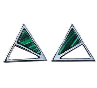 NicoWerk women's silver ear studs triangle made of 925 sterling silver shiny openwork with stone green unusual geometric SOS516