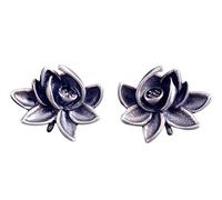 NicoWerk Women's Silver Lotus Stud Earrings Made of 925 Sterling Silver Flower Blossom Vintage Blackened Ethno SOS314