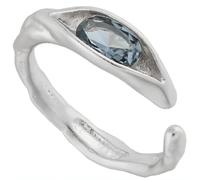 NicoWerk Women's Silver Ring 925 Sterling Silver Stone, Blue Textured Leaf Cubic Zirconia Adjustable Open SRI992